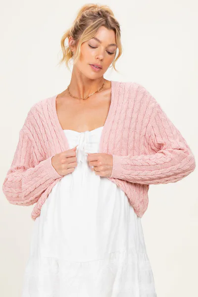 PinkBlush Pink Dolman Sleeve Boho Cable Knit Maternity Cardigan