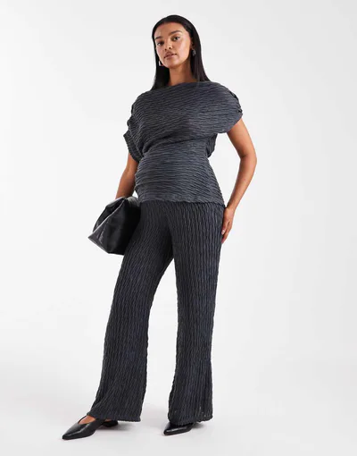 ASOS Vero Moda Maternity textured jersey wide leg pants in asphalt gray - part of a set