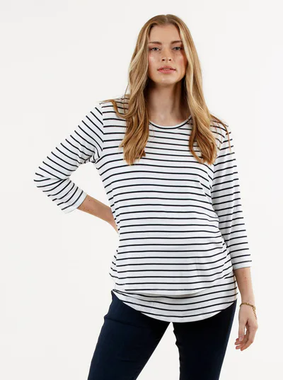 Angel Maternity Bamboo Stripe Long Sleeve Maternity and Nursing Top