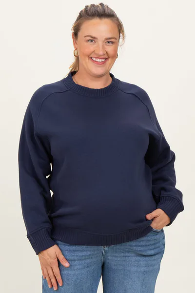 PinkBlush Navy Pullover Terry Maternity Plus Crewneck