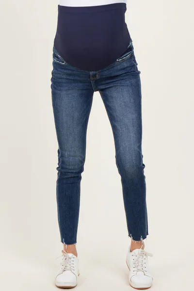 PinkBlush Navy Blue Raw Hem Cropped Skinny Maternity Jeans