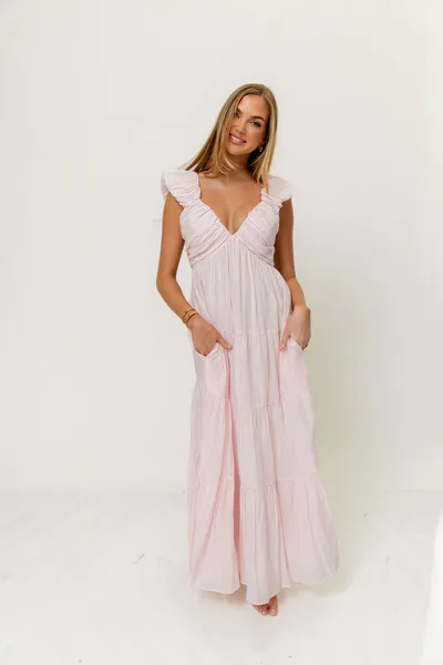 Worth Collective Katy Pleated Bodice Maxi Dress in Light Pink - Bump Friendly