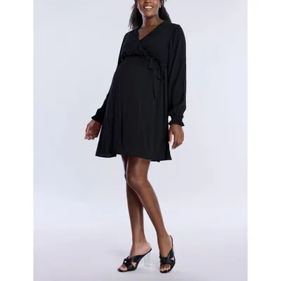 Target Women's Woven Wrap Long Sleeve Mini Dress - Black - Size: X Small - Motherhood Maternity