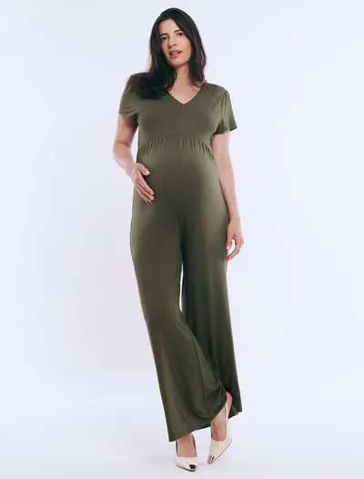 Motherhood Maternity Short Sleeve V-Neck Jumpsuit