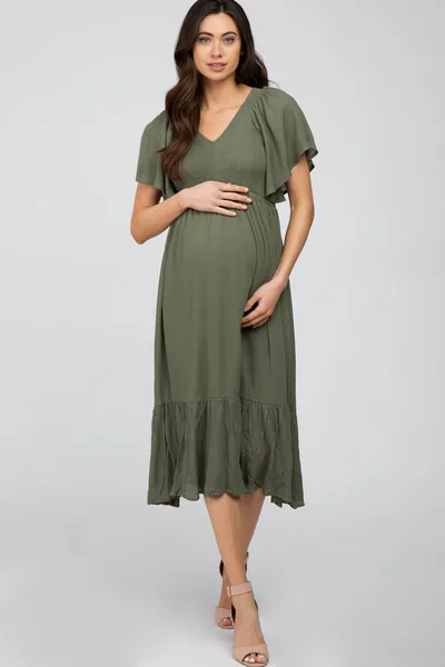 PinkBlush Olive Smocked Ruffle Maternity Dress