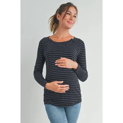 Target Hello Miz Women's Striped Long Sleeve Maternity Nursing Top - Black - X Large