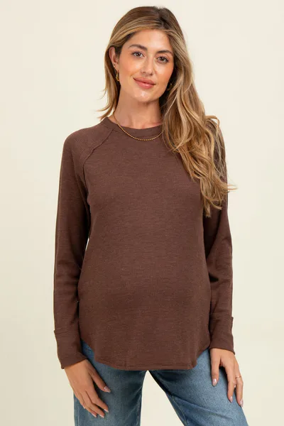 PinkBlush Brown Baby Waffle Knit Long Sleeve Maternity Top