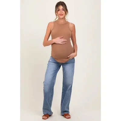 Target Pinkblush Blue Distressed Vintage Wash Wide Leg Maternity Jeans 30