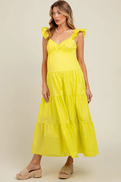 PinkBlush Lime Sleeveless Tiered Maternity Maxi Dress