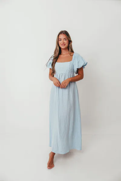 Worth Collective Candace Linen Maxi Dress in Light Blue - Bump Friendly