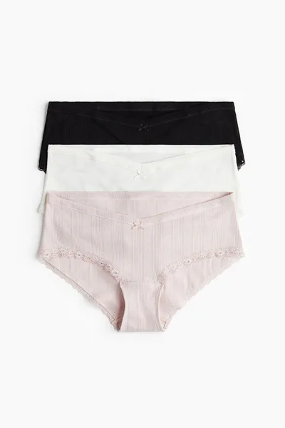 H&M MAMA 3-Pack Lace-Trimmed Cotton Hipster Briefs