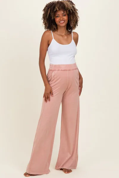 PinkBlush Dusty Pink Mineral Wash Wide Leg Maternity Pants