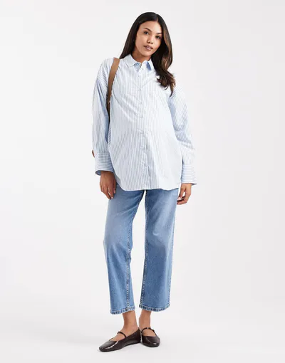 ASOS ankle grazer comfort stretch straight leg jeans in mid blue