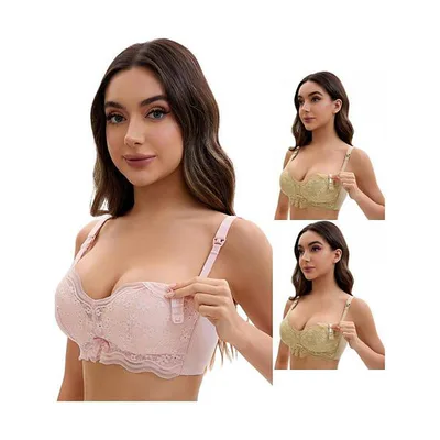 Kohl's 3 Packs Nursing Bra for Women's Lace V Neck Wirefree Light and Breathable Bralette