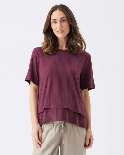 Ripe Maternity Mike Rib Nursing Top  Maroon