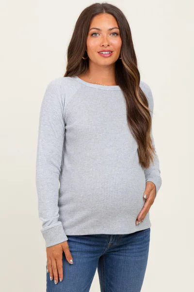 PinkBlush Heather Grey Waffle Knit Maternity Long Sleeve Top