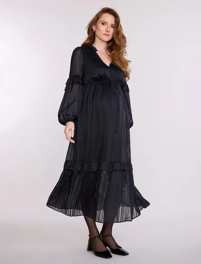 Motherhood Maternity Long Sleeve Tiered Maxi Dress with Drawstring