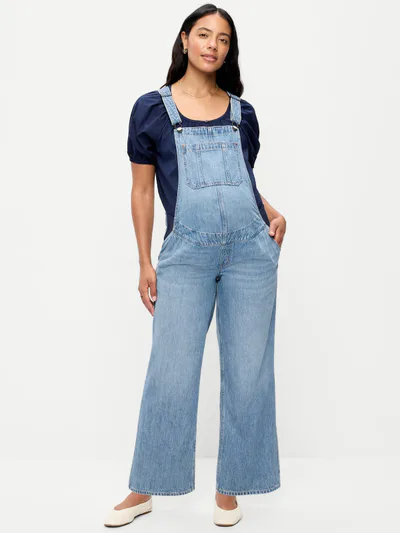Old Navy Maternity Side-Panel Wide-Leg Jean Overalls