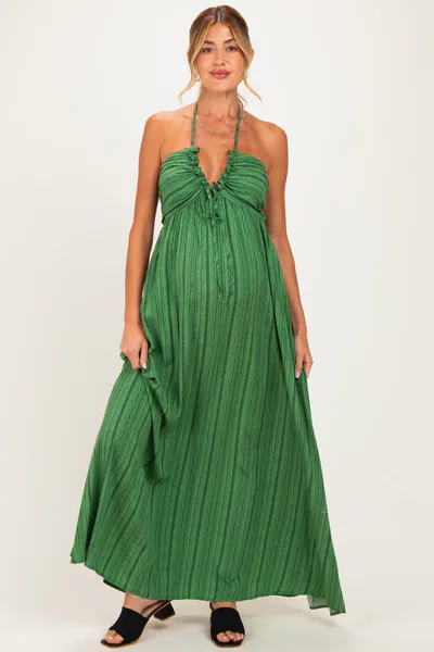 PinkBlush Olive Printed V Neck Maternity Maxi Dress