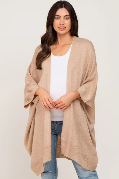 PinkBlush Taupe Knit Open Front Maternity Cardigan