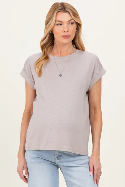 PinkBlush Ash Mocha Rolled Short Sleeve Maternity Tee