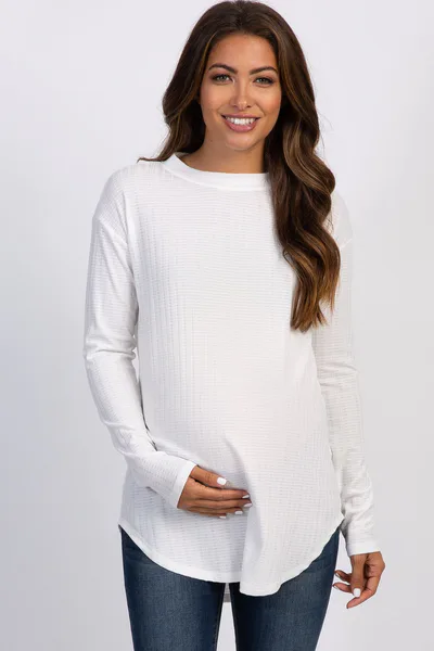 PinkBlush Ivory Long Sleeve Ribbed Maternity Top