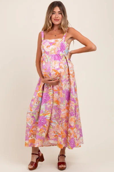PinkBlush Pink Floral Cutout Tie Back Maternity Maxi Dress