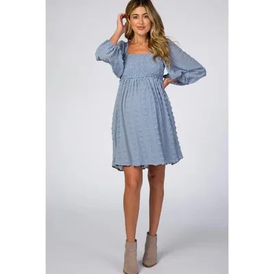Target Pinkblush Light Blue Textured Dot Smocked Square Neck Chiffon Maternity Dress Large