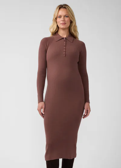 Ingrid & Isabel Ribbed Polo Maternity Nursing Midi Dress