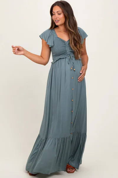 PinkBlush Sage Smocked Top Woven Maternity Maxi Dress