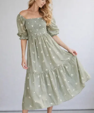 Bump City The Samantha Smocked Midi Dress (Sage Green)