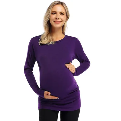 Target BLUEMING Womens Maternity Shirts Long Sleeve Crew Neck Basic Tank Tops Side Buttons Pregnant Shirts

, Dark Purple - M