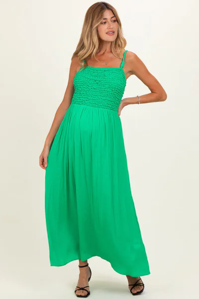 PinkBlush Peridot Textured Smocked Maternity Maxi Dress