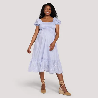 Kohl's Maternity Motherhood® Smocked Bodice Midi Dress with Puff Sleeves