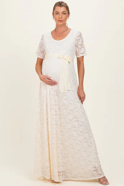 PinkBlush Ivory Lace Sash Tie Maternity Gown