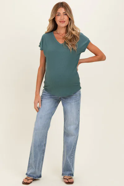 PinkBlush Blue Vintage Wash Slim Wide Leg Maternity Jeans