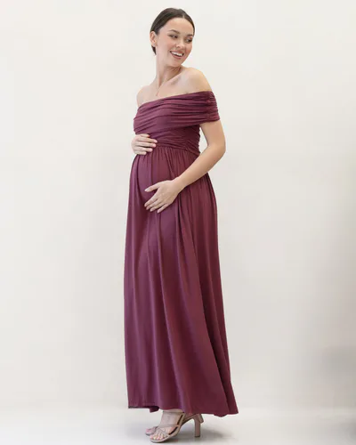 Angel Maternity Ariana Maxi Maternity Moon Dress in Wine Red