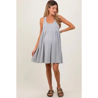Target PinkBlush Heather Grey Ribbed Sleeveless Open Back Maternity Midi Dress Heather Gray Medium