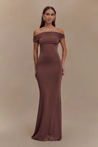 MESHKI Kinsley Slinky Maxi Dress With Hardware - Chocolate