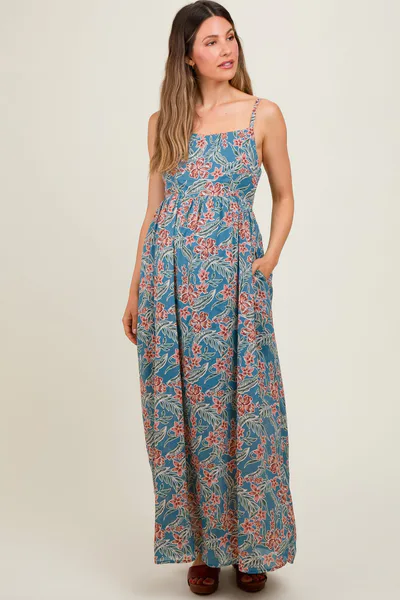 PinkBlush Blue Floral Lightweight Sleeveless Maternity Dress