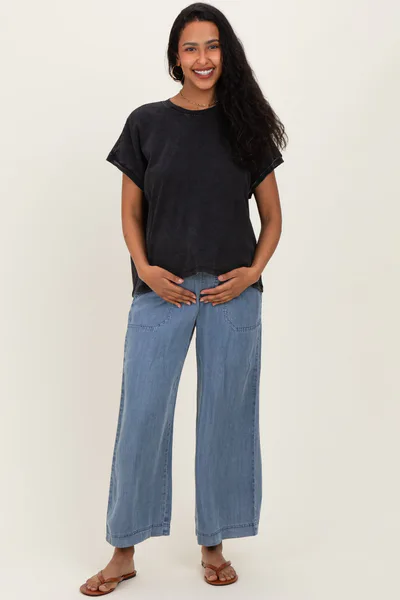 PinkBlush Black Mineral Wash Boxy Fit Maternity T-Shirt