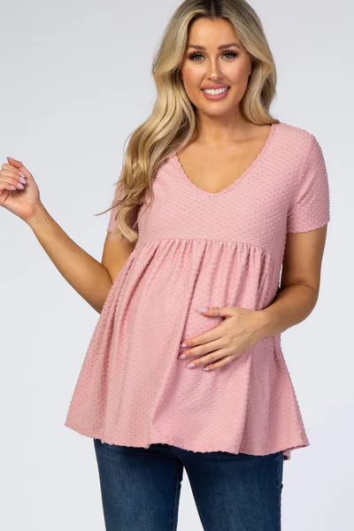 PinkBlush Mauve Swiss Dot Peplum Maternity Top