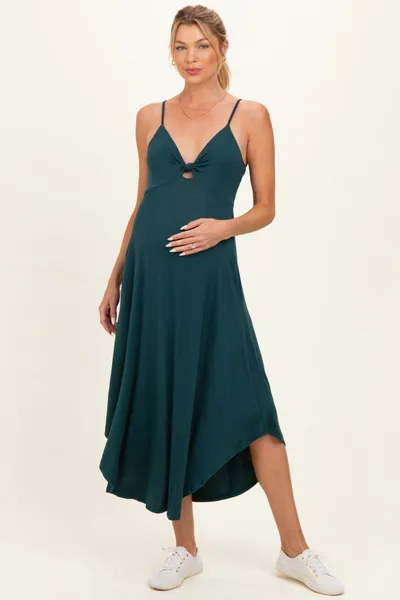 PinkBlush Hunter Green Solid V-Neck Cami Maternity Dress