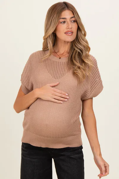 PinkBlush Taupe Open-Knit Dolman Sleeve Maternity Top