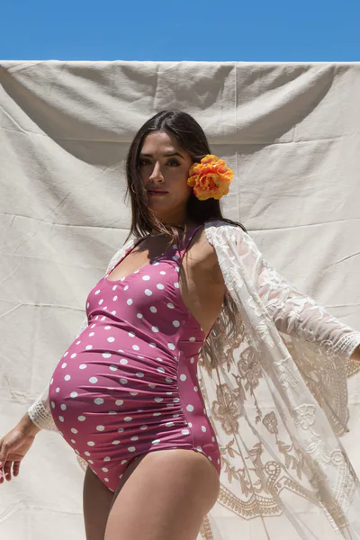 PinkBlush Pink Polka Dot Maternity One Piece Swimsuit