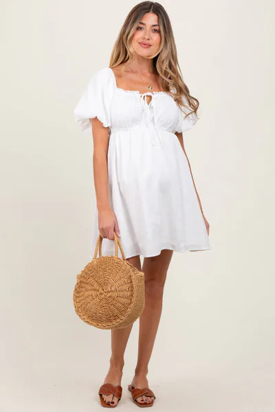 PinkBlush White Textured Bubble Sleeve Maternity Mini Dress