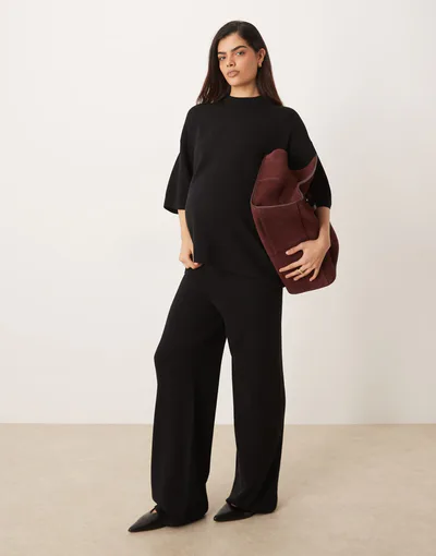 ASOS knit compact structured oversized t shirt & pants set in black