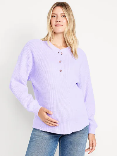 Old Navy Maternity Oversized Cozy Waffle Henley Top