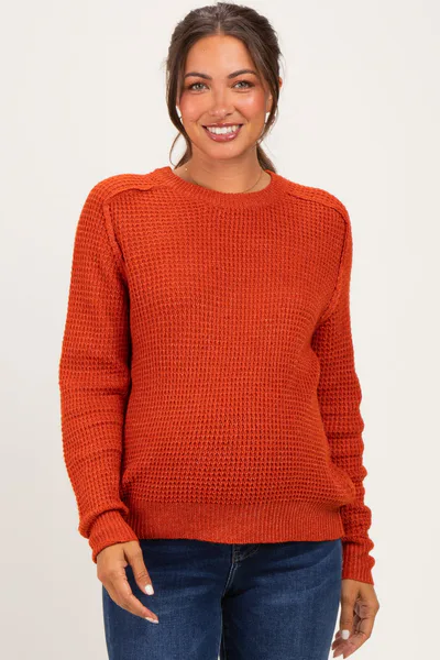 PinkBlush Rust Waffle Textured Maternity Sweater