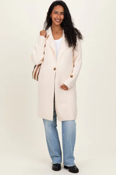 PinkBlush Ivory Knit Long Maternity Sweater Coat